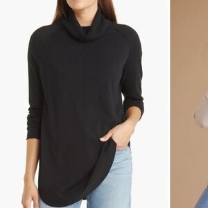 Caslon Long Line Turtleneck Tunic Sweater in Black, Medium